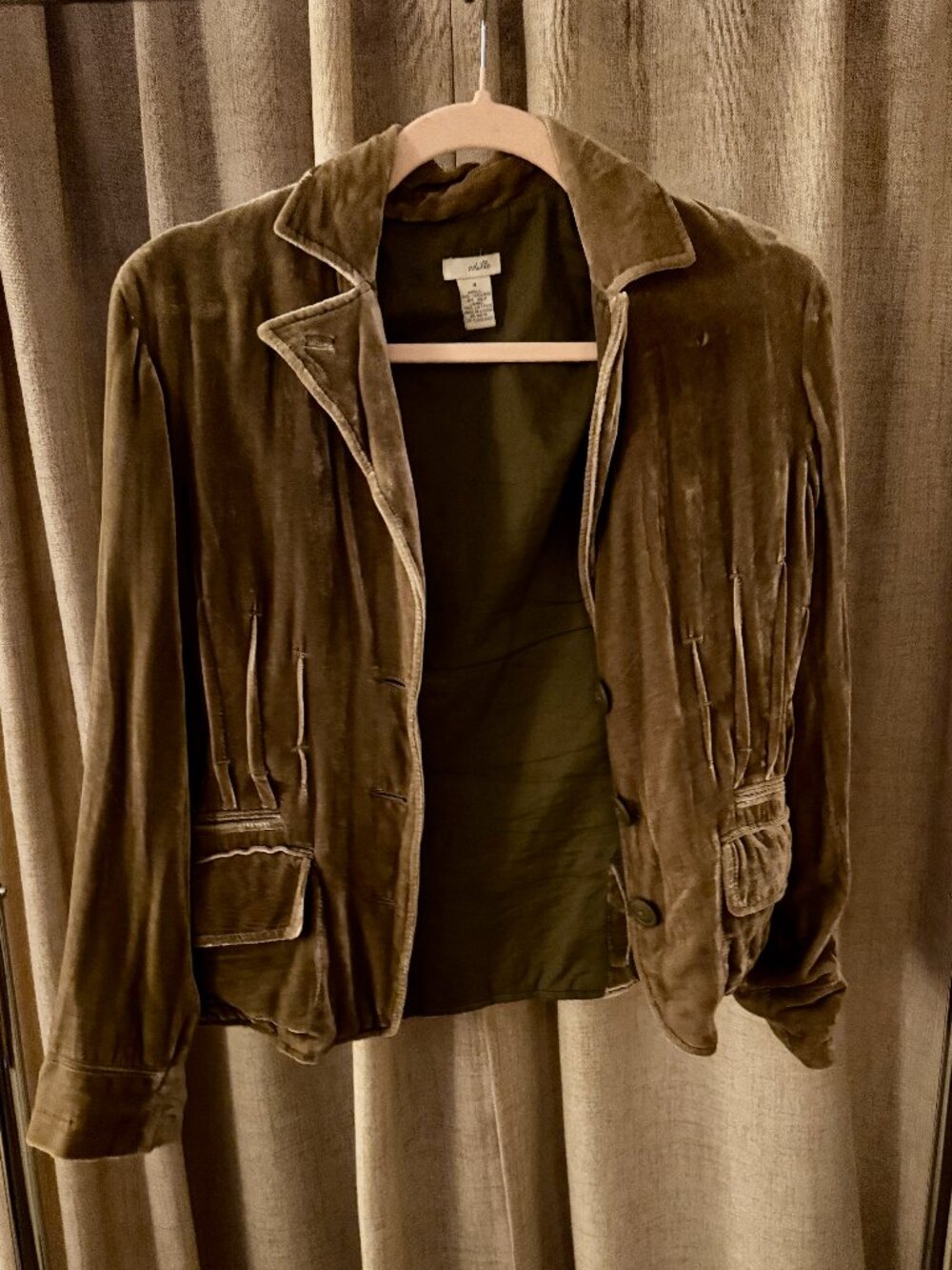 Odille Anthropologie Moss Green Velvet Blazer Jacket Size 4